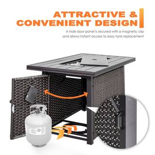 Nuu Garden Brown 43 in. 50000 BTU Rectangular Wicker Aluminum Propane Gas Outdoor Fire Pit Table with Removable Lid Fire Glass AF115C