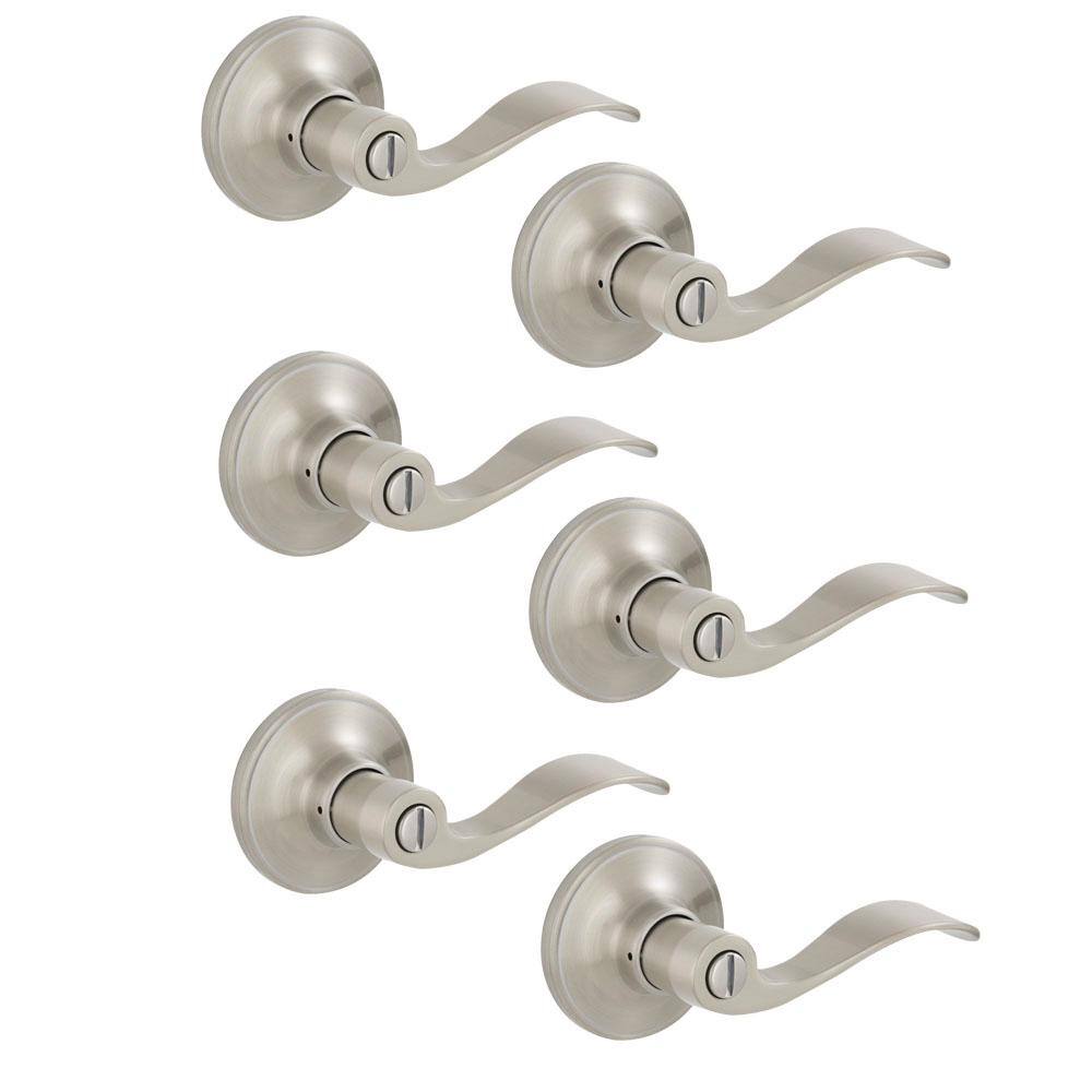 ESSENTIALS by Schlage Millstreet Satin Nickel Privacy BedBath Door Handle (6-Pack) V40 V MST 619 6PK