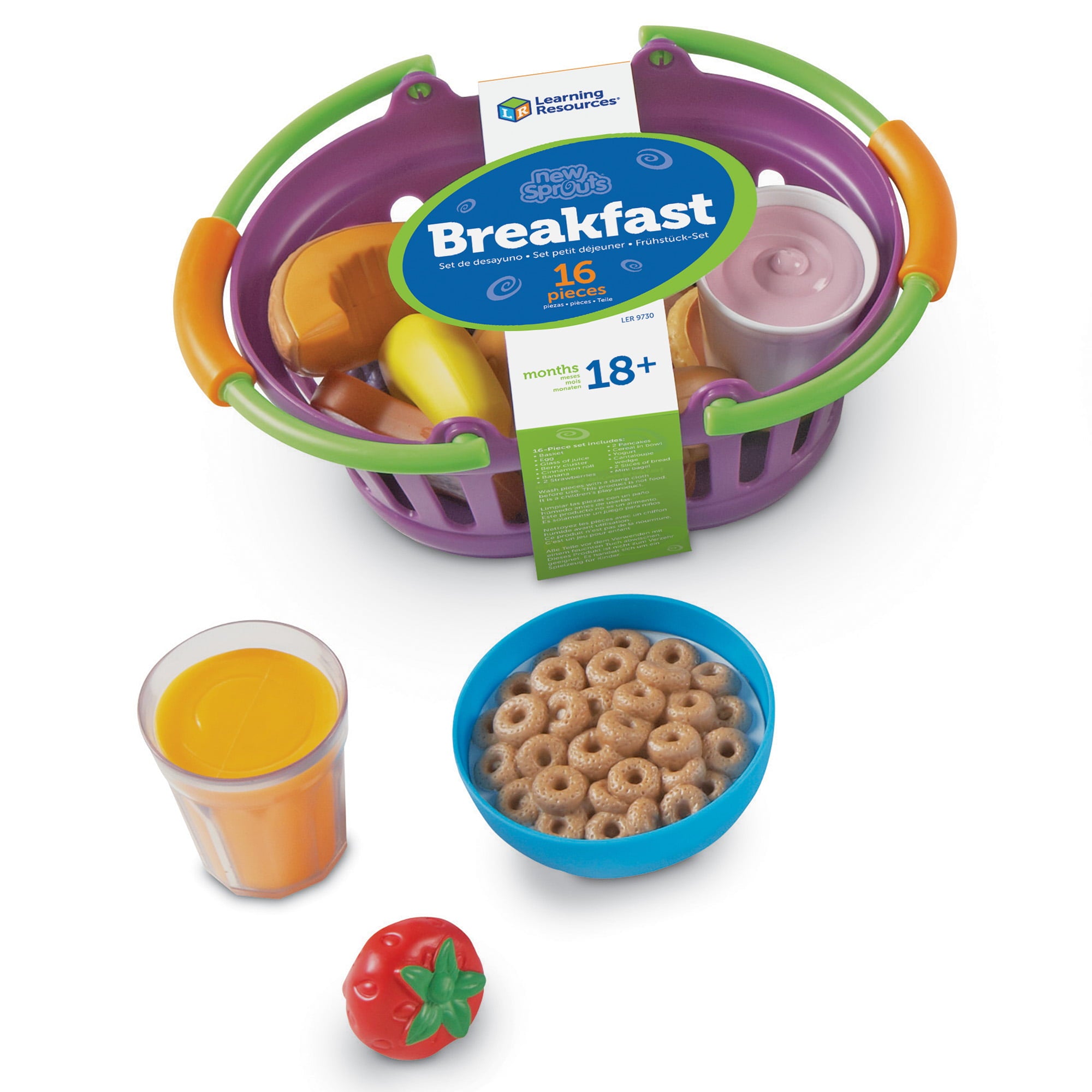 Learning Resources New Sprouts Breakfast Foods Basket, Pretend Play, Toddler Toys, 16 Pieces, Girls and boys, Ages 18 mos, 2, 3 years+