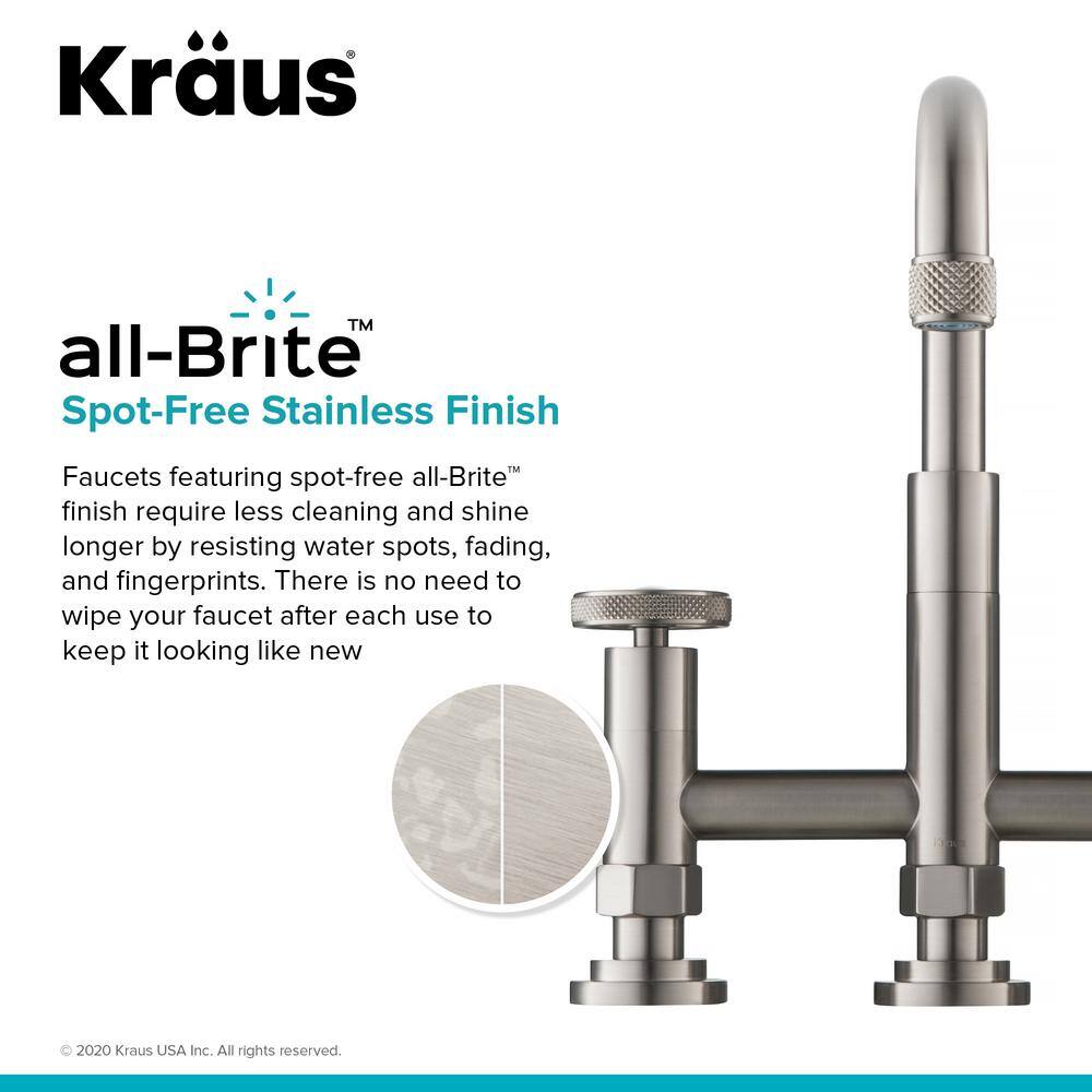 KRAUS Urbix Double Handle Industrial Bridge Kitchen Faucet with Side Sprayer in Spot Free Stainless Steel KPF-3125SFS