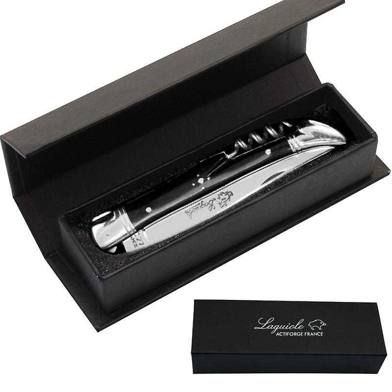 Laguiole knife with corkscrew Ebony wood handle 2 stainless steel bolsters 11 cm