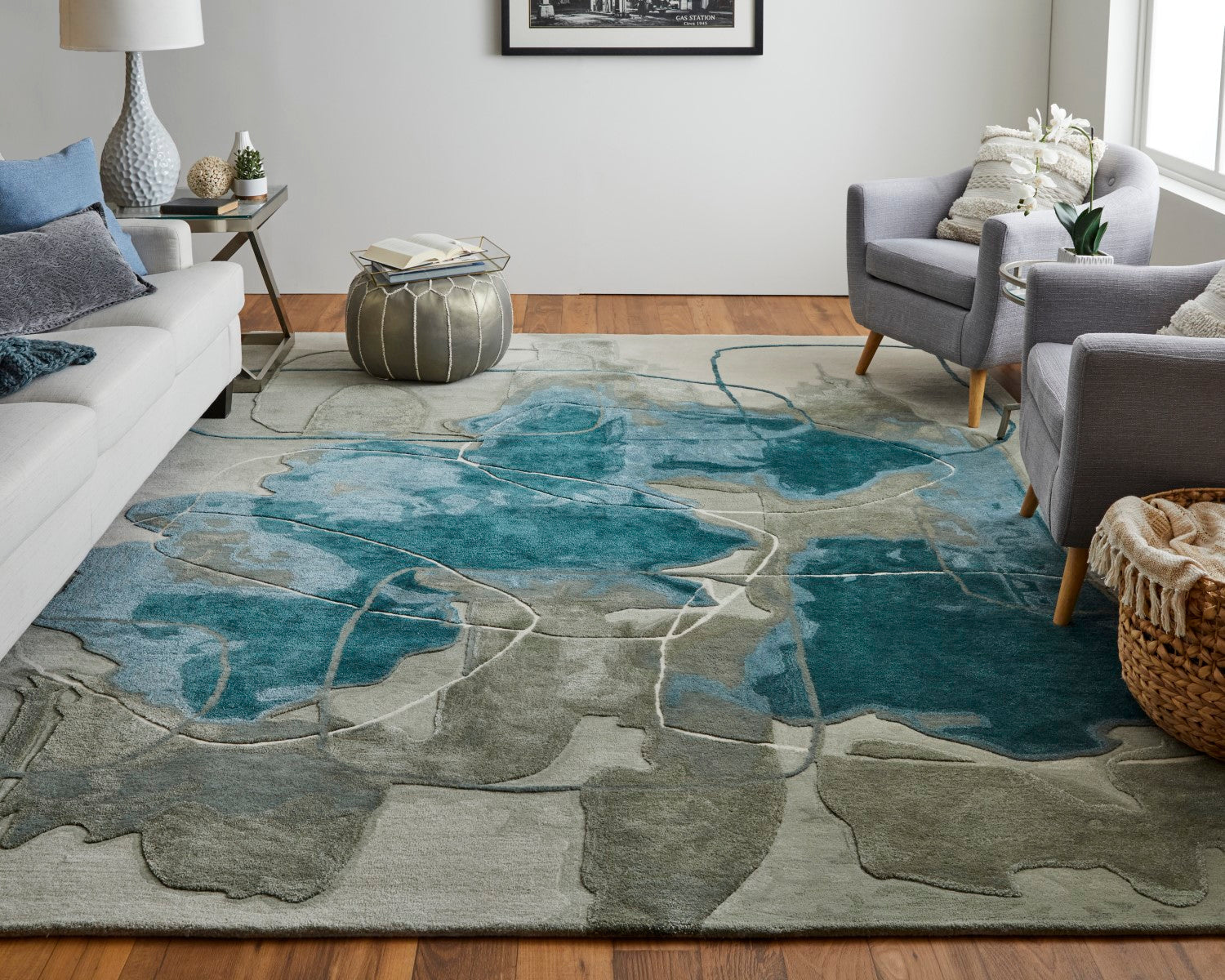 Ramiro Abstract Hand Tufted Blue / Green Rug