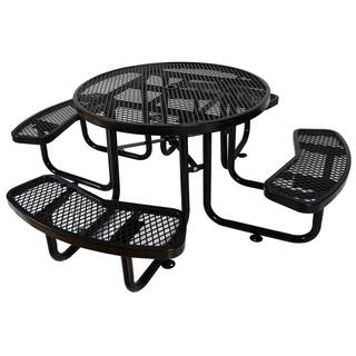 Cesicia 46 in. Round Outdoor Steel Picnic Table with Umbrella Pole in Black M23od526Mc09