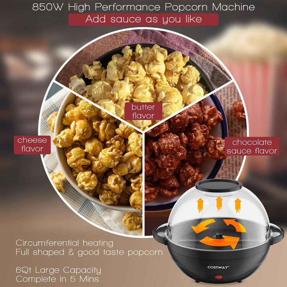 Costway 850W 6QT Black Oil Stirring Popcorn Machine Popcorn Popper Maker wNonstick Plate FP10060US-DK