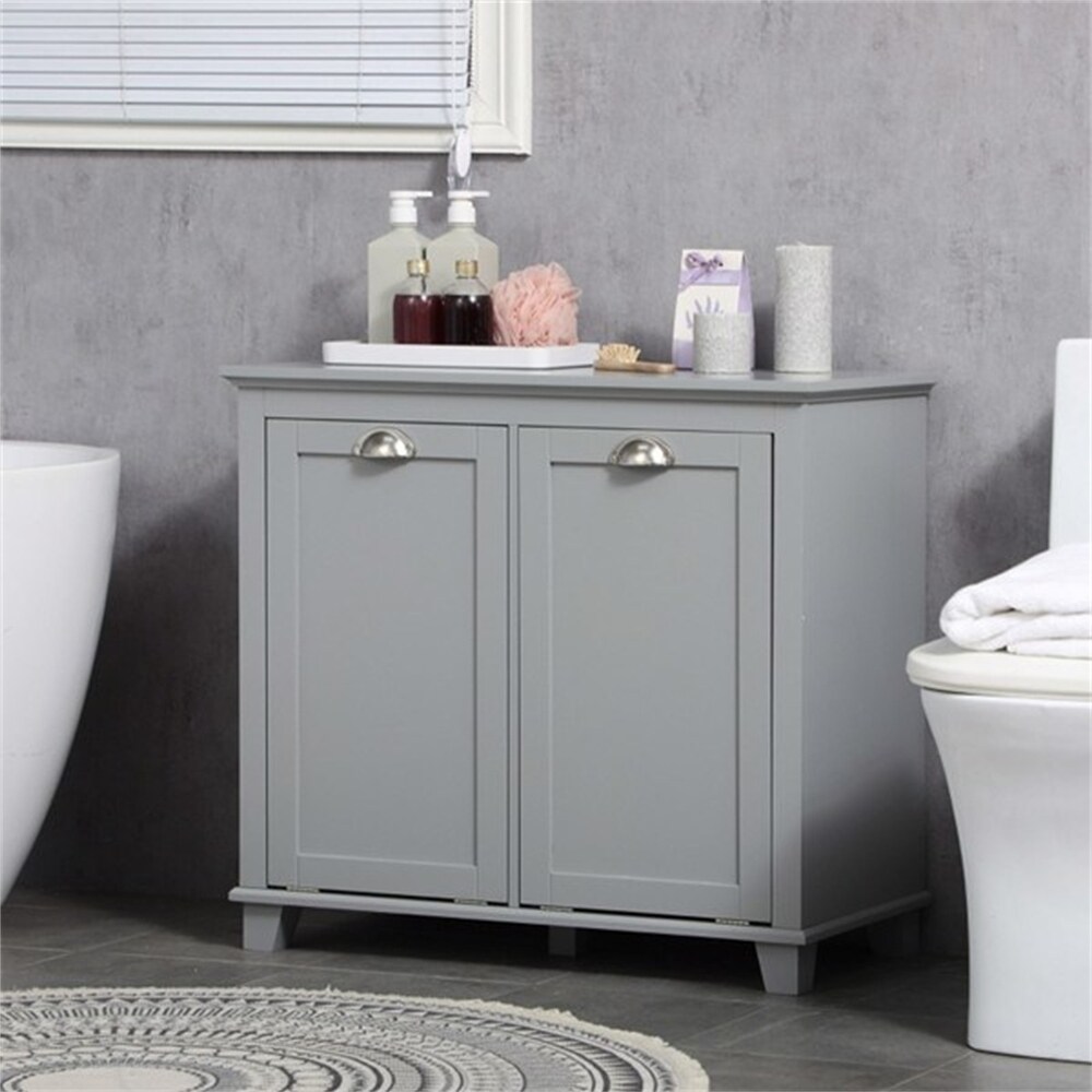 Grey Tilt Out Laundry Sorter Bathroom Storage Cabinet