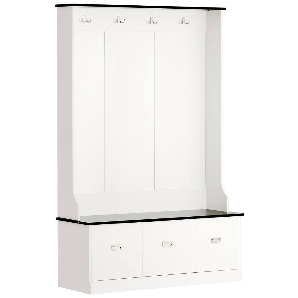 Asucoora Angelique White 46 in. W x 72 in. H Hall Tree with Bench and-Drawer TDTS888WH