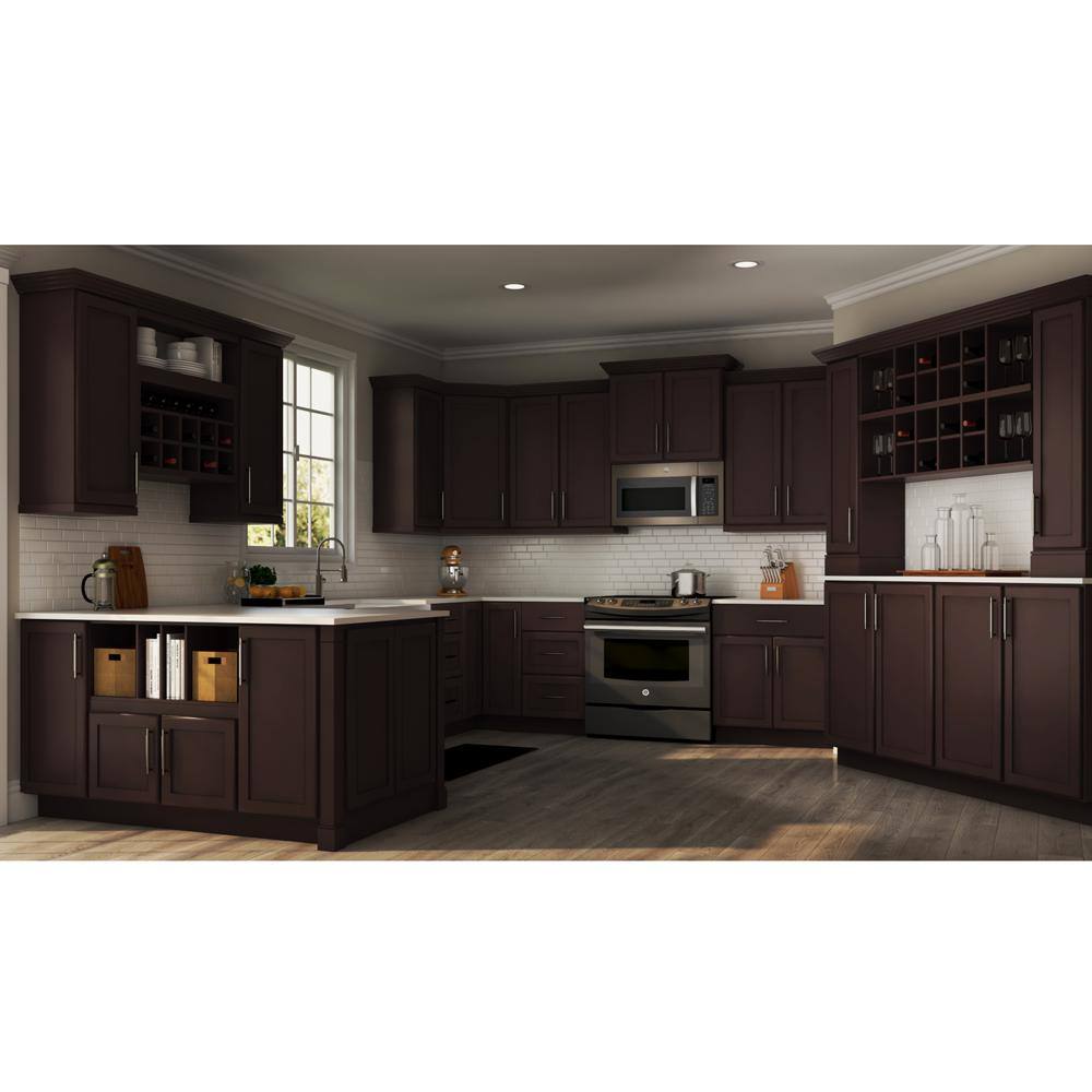 Hampton Bay Shaker Assembled 36x34.5x24 in. Blind Base Corner Kitchen Cabinet in Java KBBC45-SJM