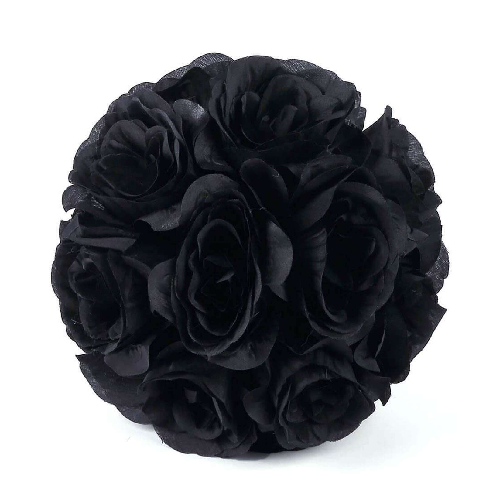 2 Pack Black Artificial Silk Rose Kissing Ball, Faux Flower Ball 7