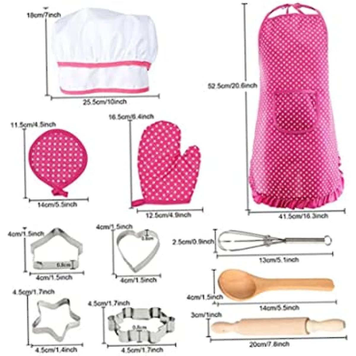 Chef Set For Kids Kitchen Role Play Cook Costume Pink With Apron Chef Hat Utensils Cooking Mitt Kid Apron