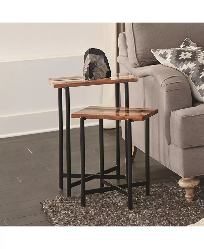 Alaterre Furniture Rivers Edge Acacia Wood and Acrylic Nesting End Tables Set