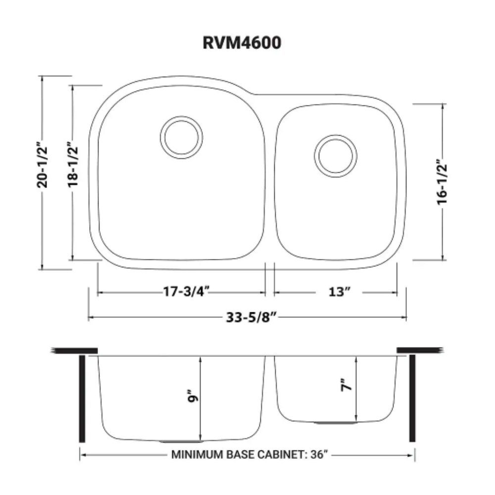 Ruvati 34 in. Double Bowl 60/40 Undermount 16-Gauge Stainless Steel Kitchen Sink - Left Configuration