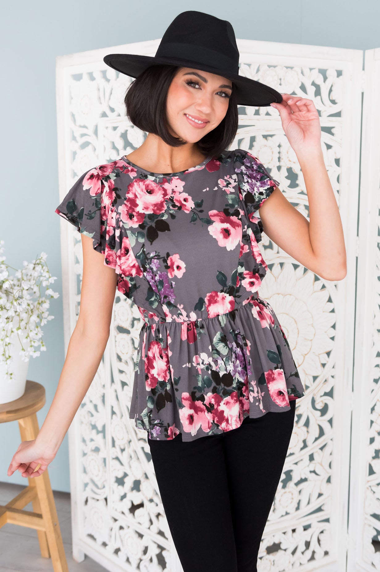 Carefree Modest Ruffle Peplum Blouse