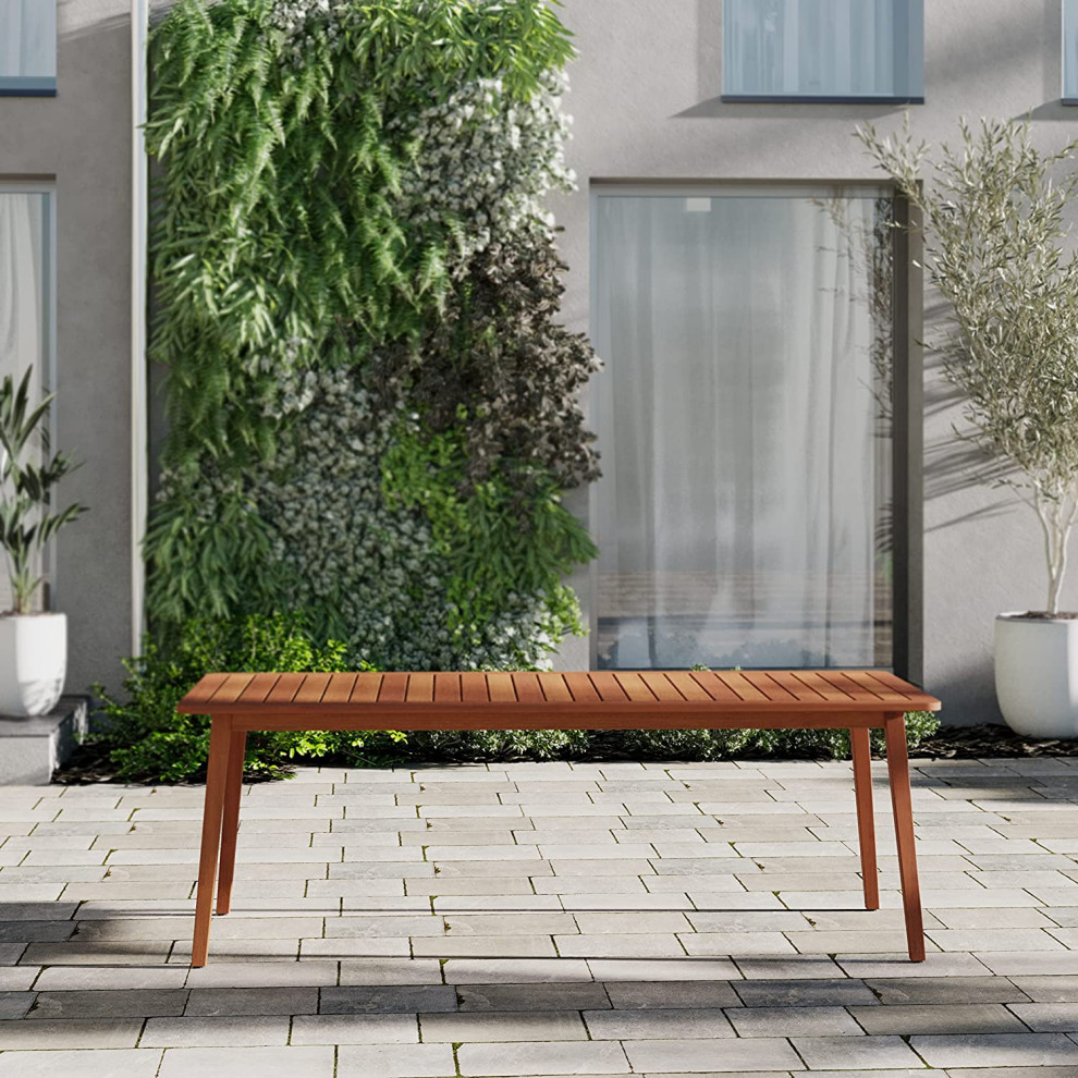 Rectangular Outdoor Dining Table  Angled Legs  ampSlatted Top With Umbrella Hole   Transitional   Outdoor Dining Tables   by Decor Love  Houzz