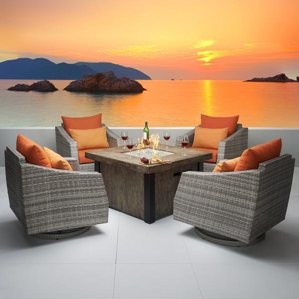 Cannes 5 Piece Sunbrella Outdoor Patio Motion Fire Chat Set