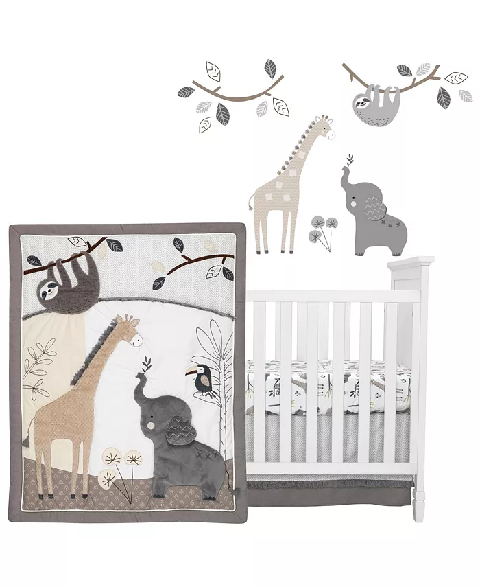 Lambs and Ivy Baby Jungle Animals 4-Piece Gray White Taupe Crib Bedding Set