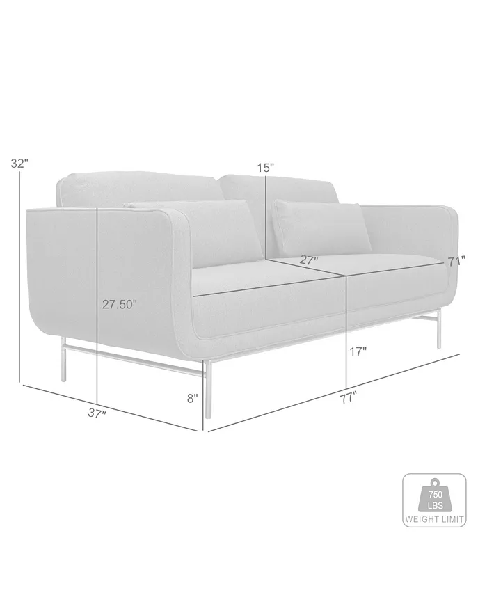 Armen Living Lilou 77 Polyester with Metal Legs Sofa