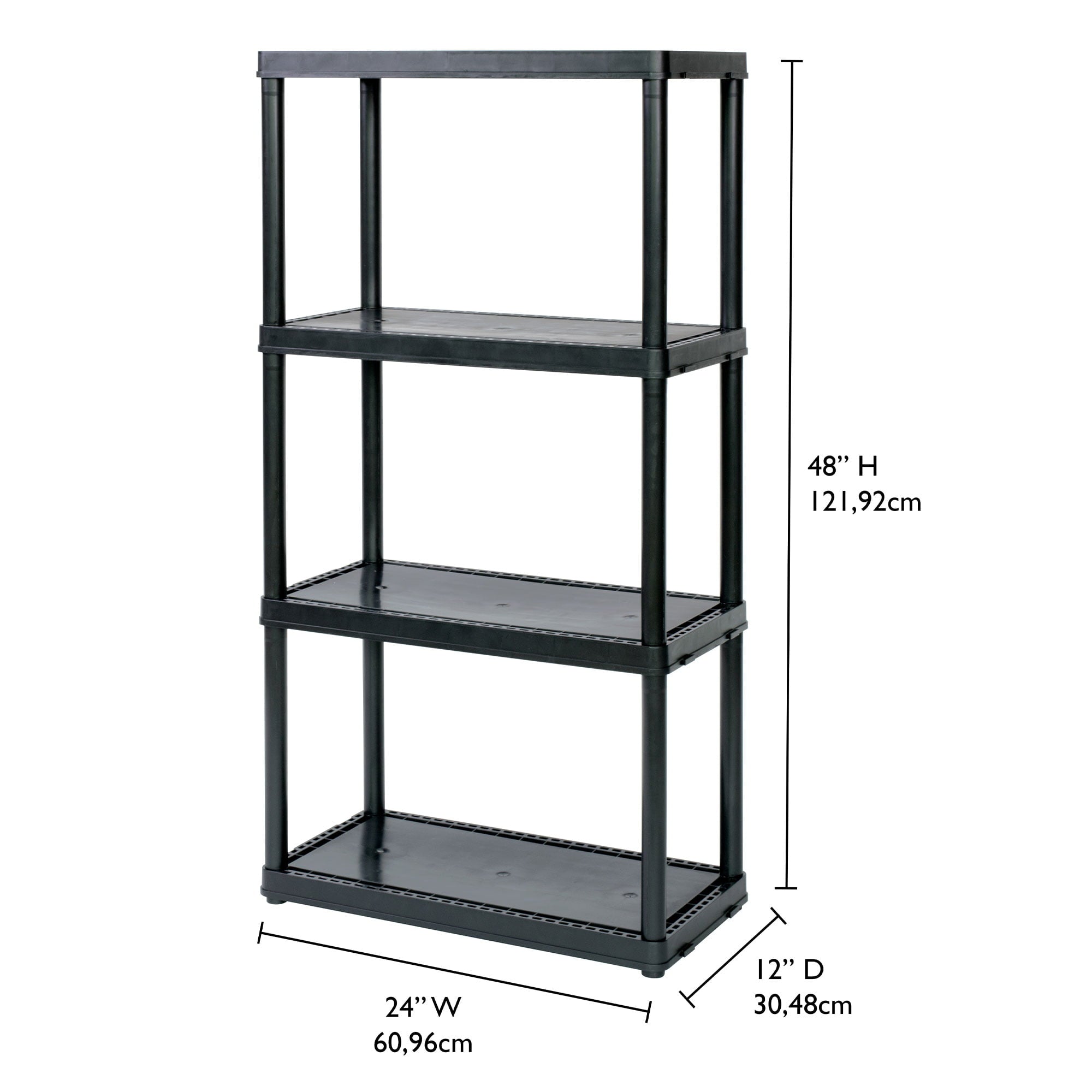 Gracious Living 4 Shelf Fixed Height Solid Resin Organizing Storage Unit, Black