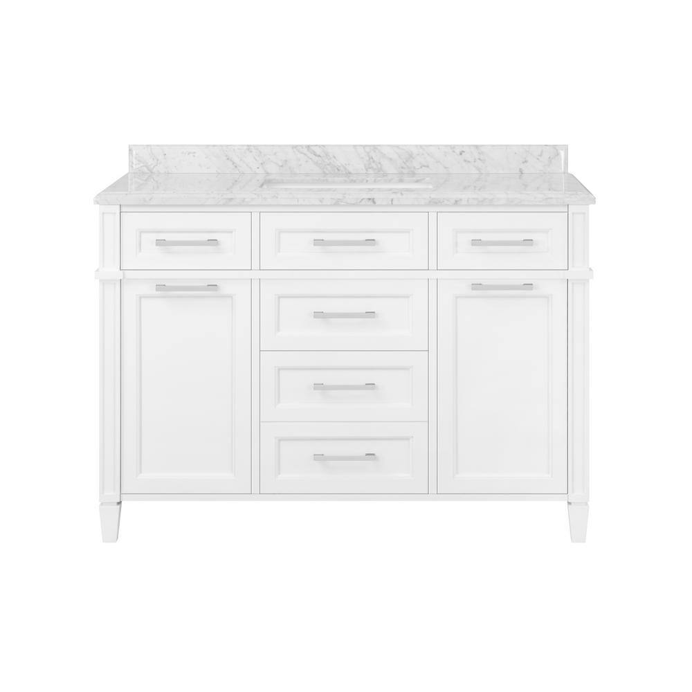 Home Decorators Collection Caville 48 in. W x 22 in. D x 34.50 in. H Bath Vanity in White with Carrara Marble Top Caville 48W