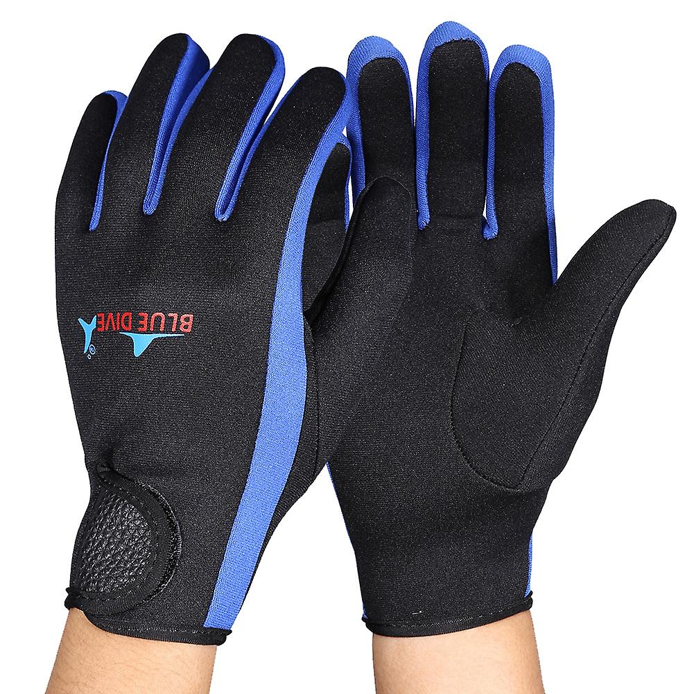 1pair Set Diving Neoprene Snorkeling Surfing Water Sport Skid Proof Wetsuit Gloves Black Blue L