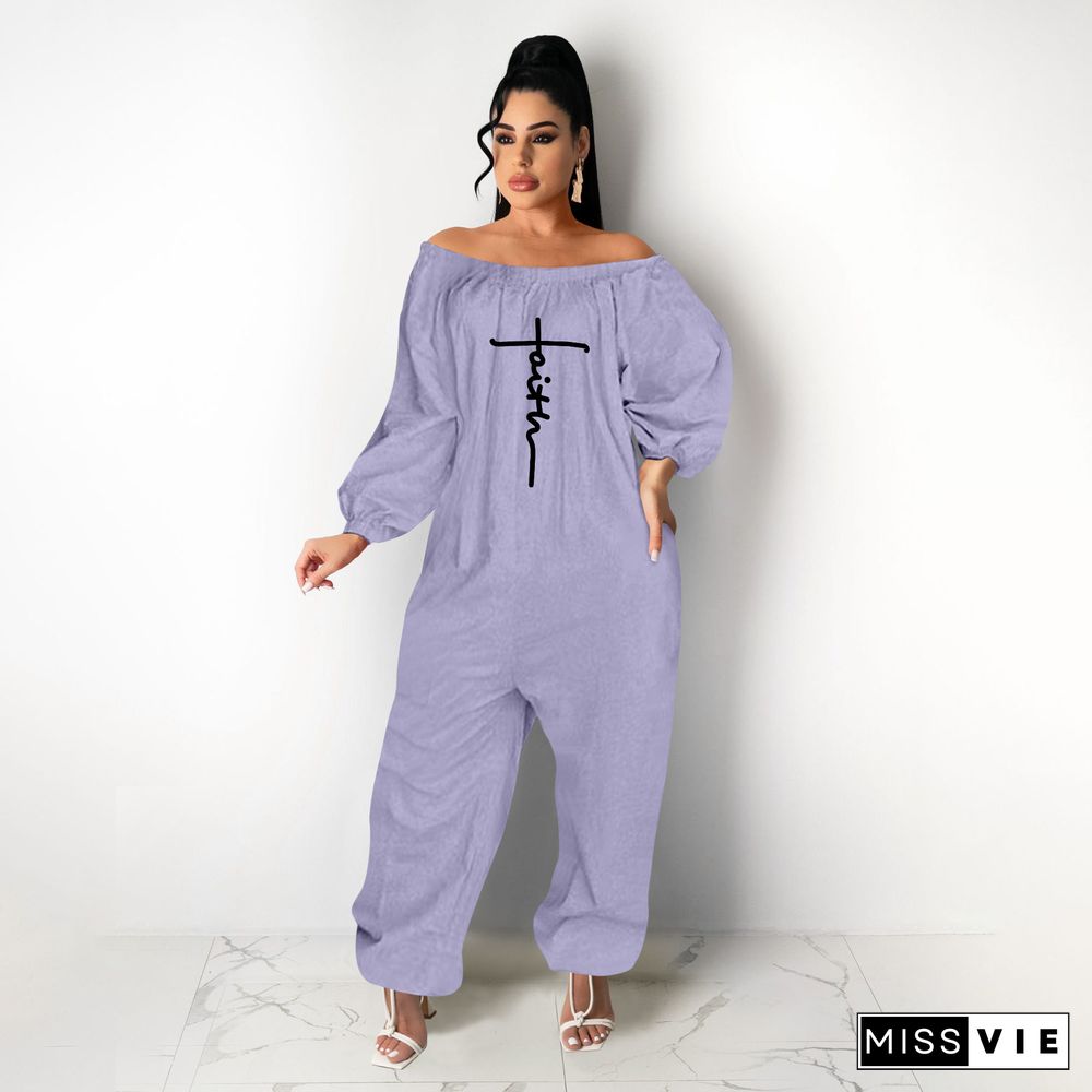 Cotton Off Shoulder Loose One Piece Jumpsuit