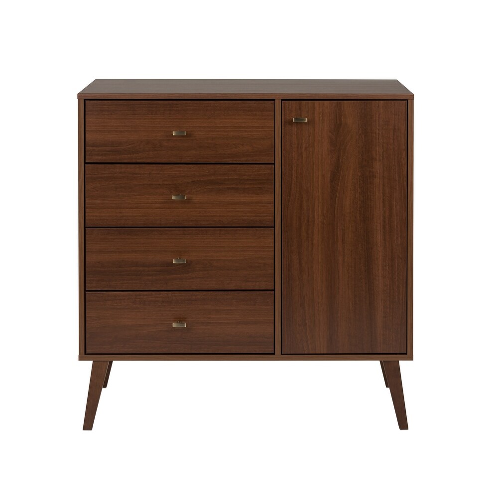 Prepac Milo Mid Century Modern 4 Drawer Combo Dresser  Chest of Drawers With Door  Contemporary Bedroom Furniture