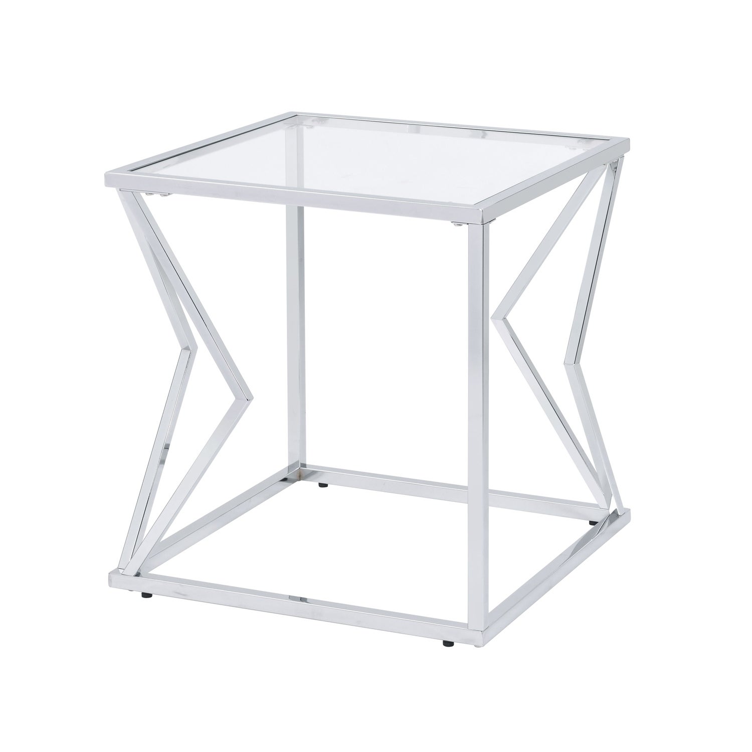 Square Glass End Table with Metal Base in Chrome Finish