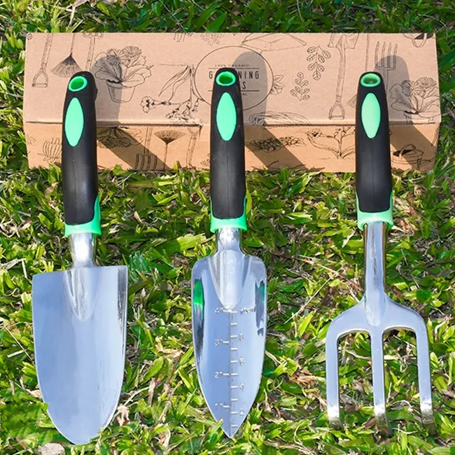 Customized 3 Pieces Heavy Duty Garden Hand Tools Trowel Transplanter Cultivator Rake Shovel