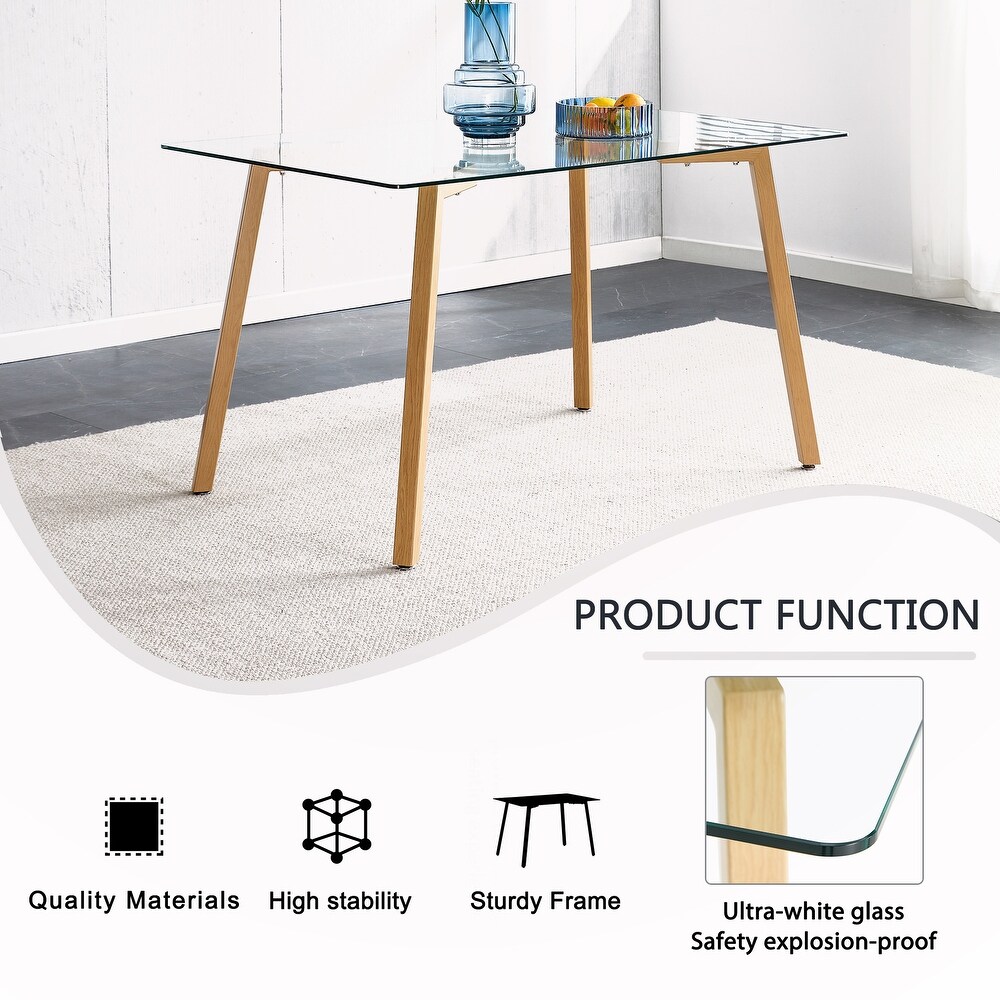 Rectangular Glass Dining Table with Metal Legs