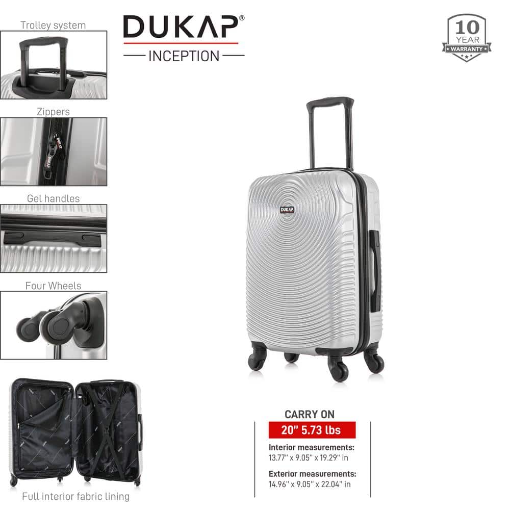 DUKAP InUSA Inception Lightweight Hardside Spinner 20 in. Carry-On Silver DKINC00S-SIL