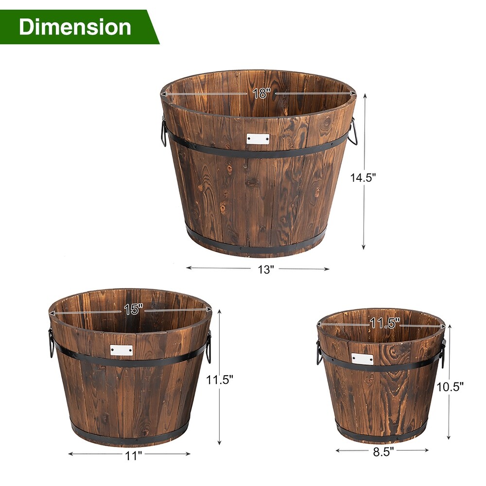 3 Pieces Barrel Planter 3 Sizes Wood Bucket Raised Beds for Plants