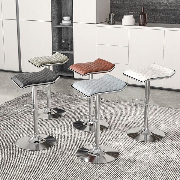 VECELO， Adjustable Height Faux Leather Backless Modern Swivel Stool (Set of 2)-Five colors