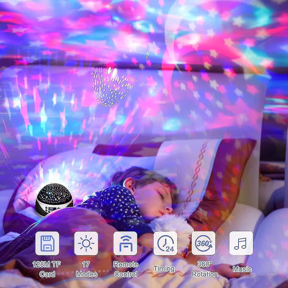 Star Night Light Projector For Kids，baby Sensory Lights With Timer and Music and Remote Control，360 Degree Rotating Starry Stars Projector，gifts For 2 3 4