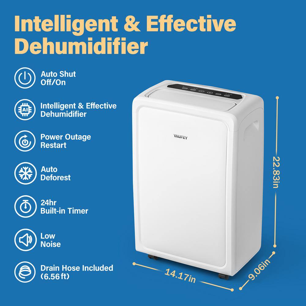 Yaufey 55-Pint Dehumidifier for 4500 sq ft Indoor Space With Drain and Tank White HDCX-PD221DE-1