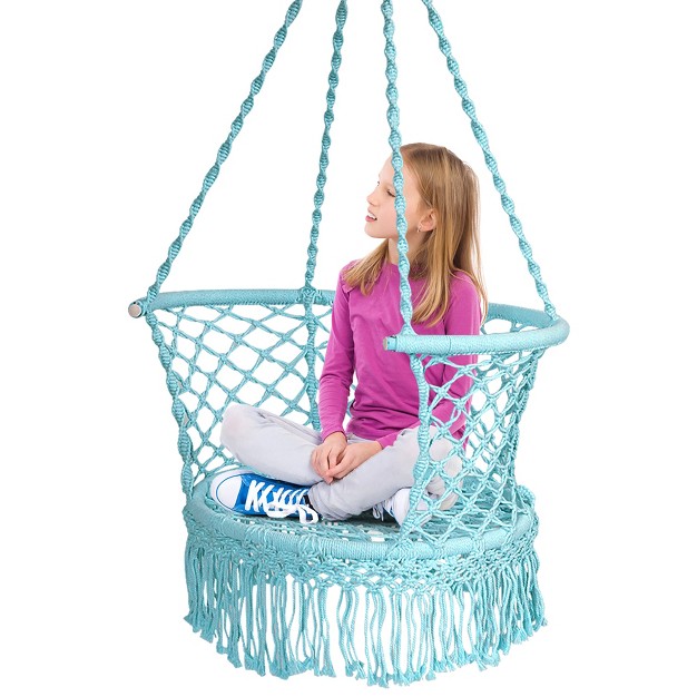 Costway Hanging Hammock Chair Cotton Rope Macrame Swing Indoor Outdoor Gray black turquoise