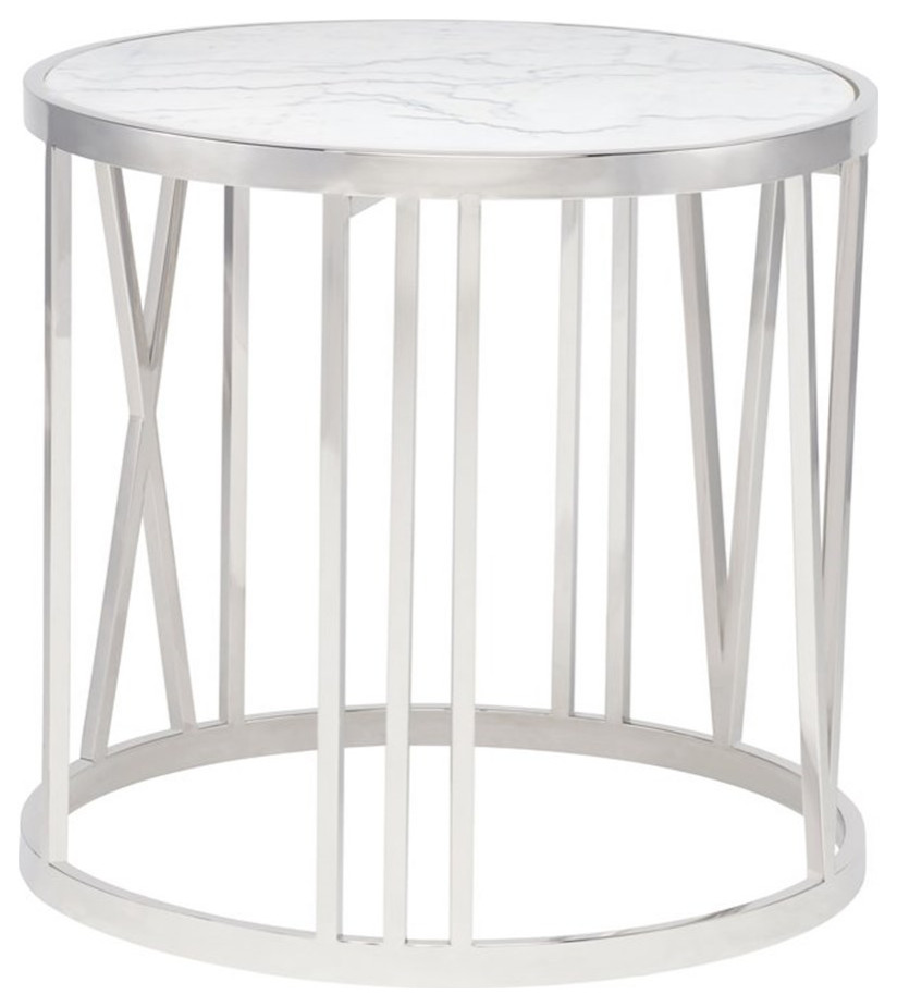 Home Square Roman Round Marble Top End Table in Silver and White   Set of 2   Contemporary   Side Tables And End Tables   by Homesquare  Houzz