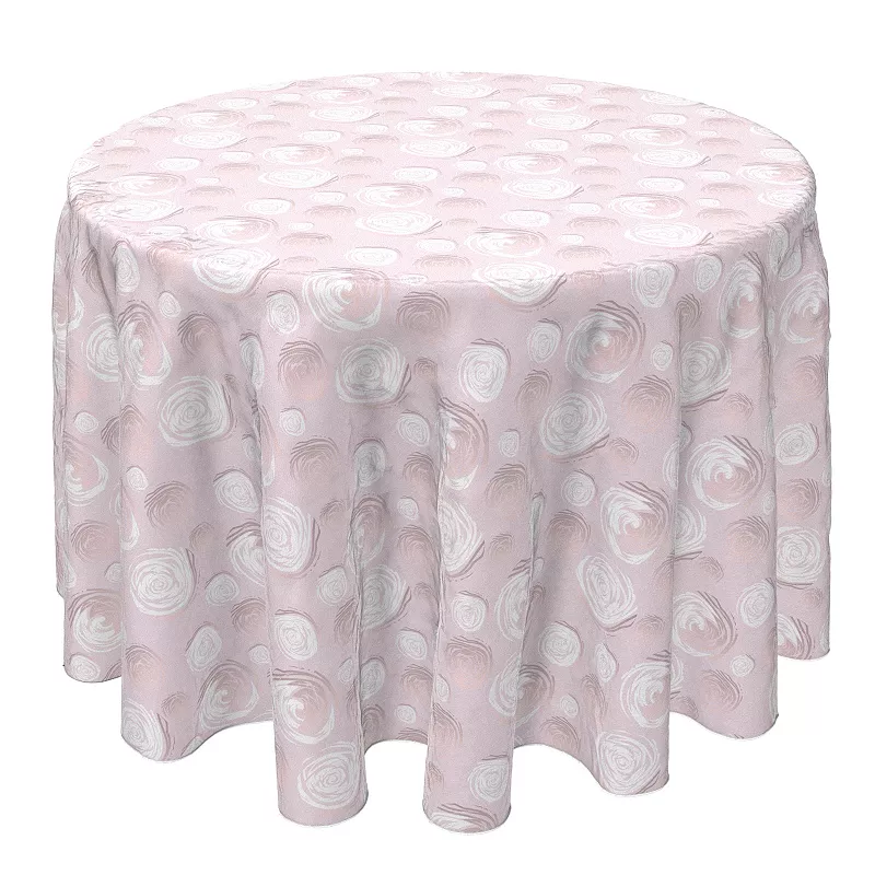 Round Tablecloth， 100% Cotton， 60 Round， Illustrated Blush Roses