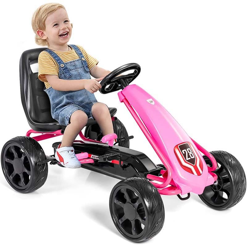 4 Big Wheels Racer Pedal Go Kart for Kids Pedal Powered Ride on Toy Car With Clutch & Safe Handbrake