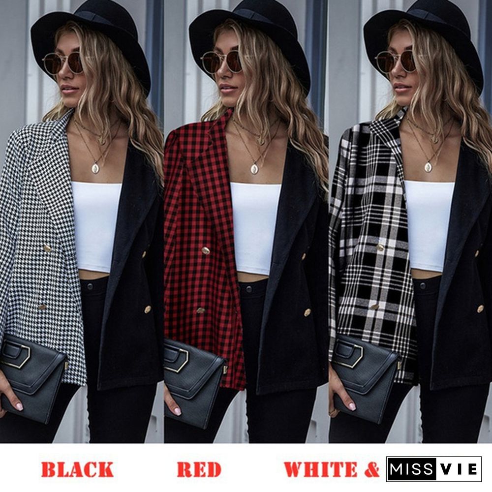 Women Fashion Patchwork Blazer Jacket Office Work Business Outfit Lady Lapel Long Sleeve Coat Slim Cardigan Blazer Casual Tops Xs-Xl