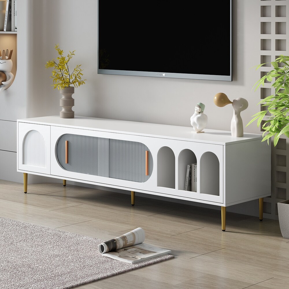 Modern TV Stand for 70+ Inch TV  Entertainment Center TV Media Console Table with 3 Shelves and 2 Cabinets