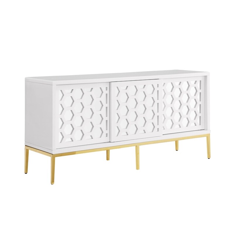 Best Master Furniture Meridian 64 Inch White Lacquered Sideboard with Gold Trim