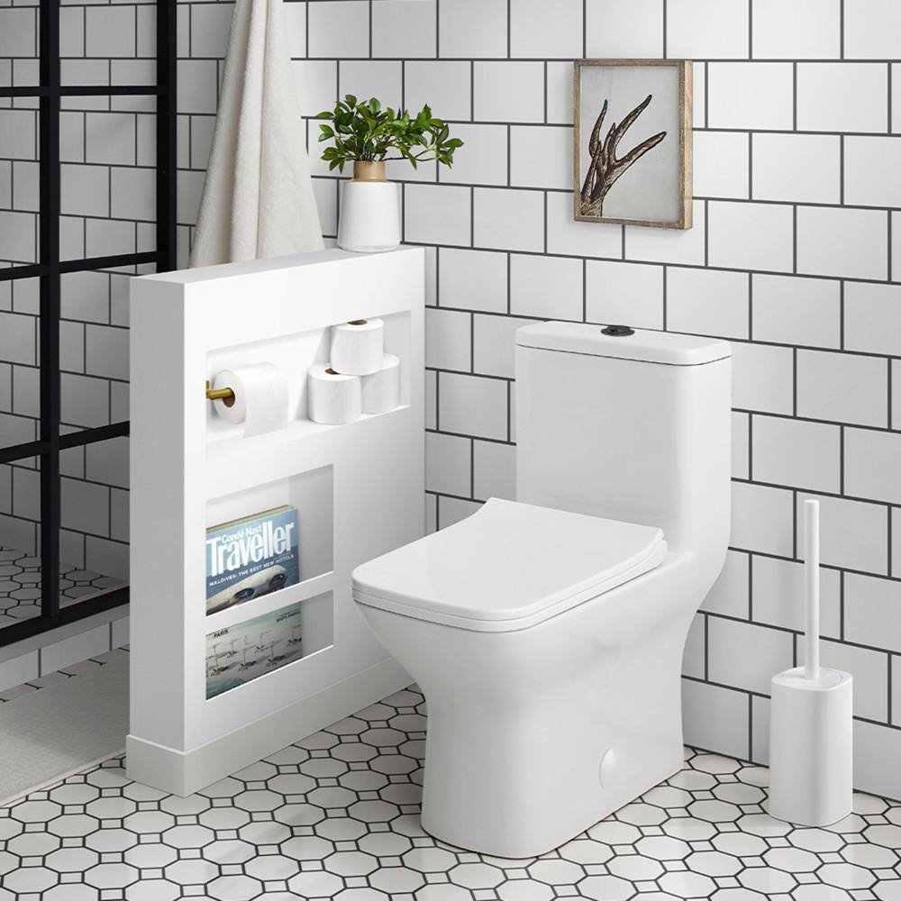 Swiss Madison Carre 1-piece 1.11.6 GPF Dual Flush Square Toilet in Glossy White with Black Hardware Seat Included SM-1T256HB