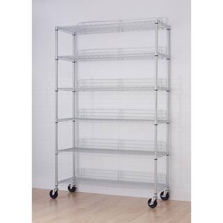 TRINITY EcoStorage Chrome 6-Tier Rolling Steel Wire Shelving Unit (48 in. W x 77 in. H x 18 in. D) TBFC-0907