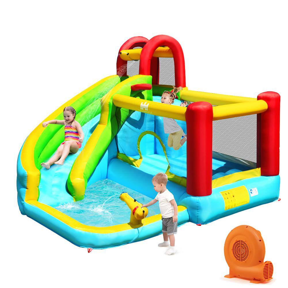 Costway Inflatable Kids Water Slide Jumper Bounce House Splash Water Pool with 550W Blower OP70410+ES10150US