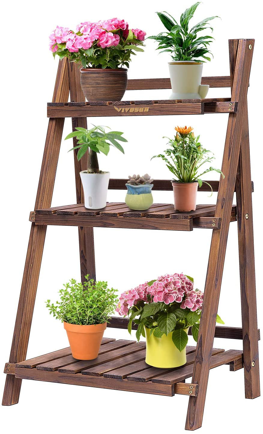 VIVOSUN 3 Tier Foldable Plant Stand Plant Shelf Flower Pot Organizer Storage Rack Display Shelving Plants Shelf Holder for Patio Garden Balcony Indoor Outdoor