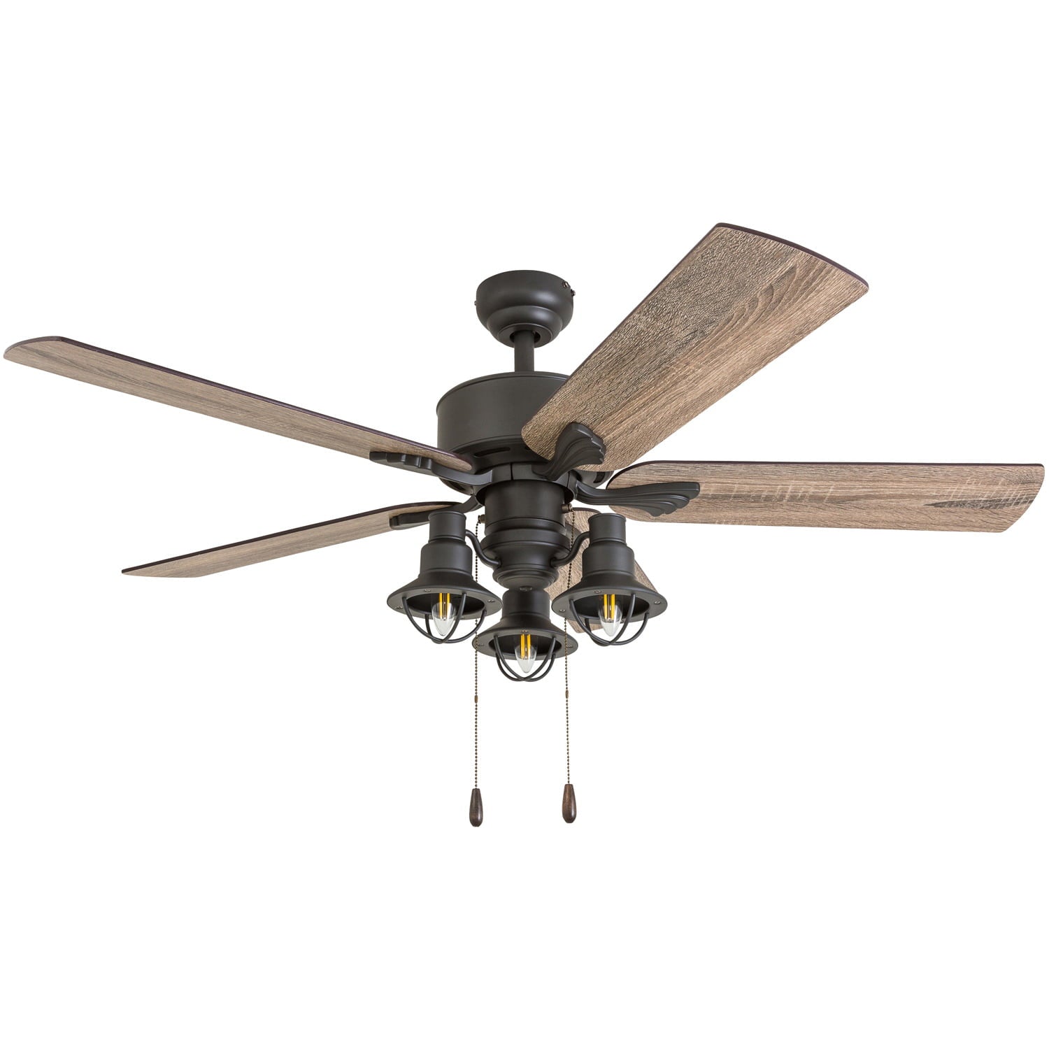 Prominence Home 50651-35 Sivan Farmhouse 52-Inch Aged Bronze Indoor Ceiling Fan, Lantern LED Multi-Arm Barnwood, Tumbleweed Blades