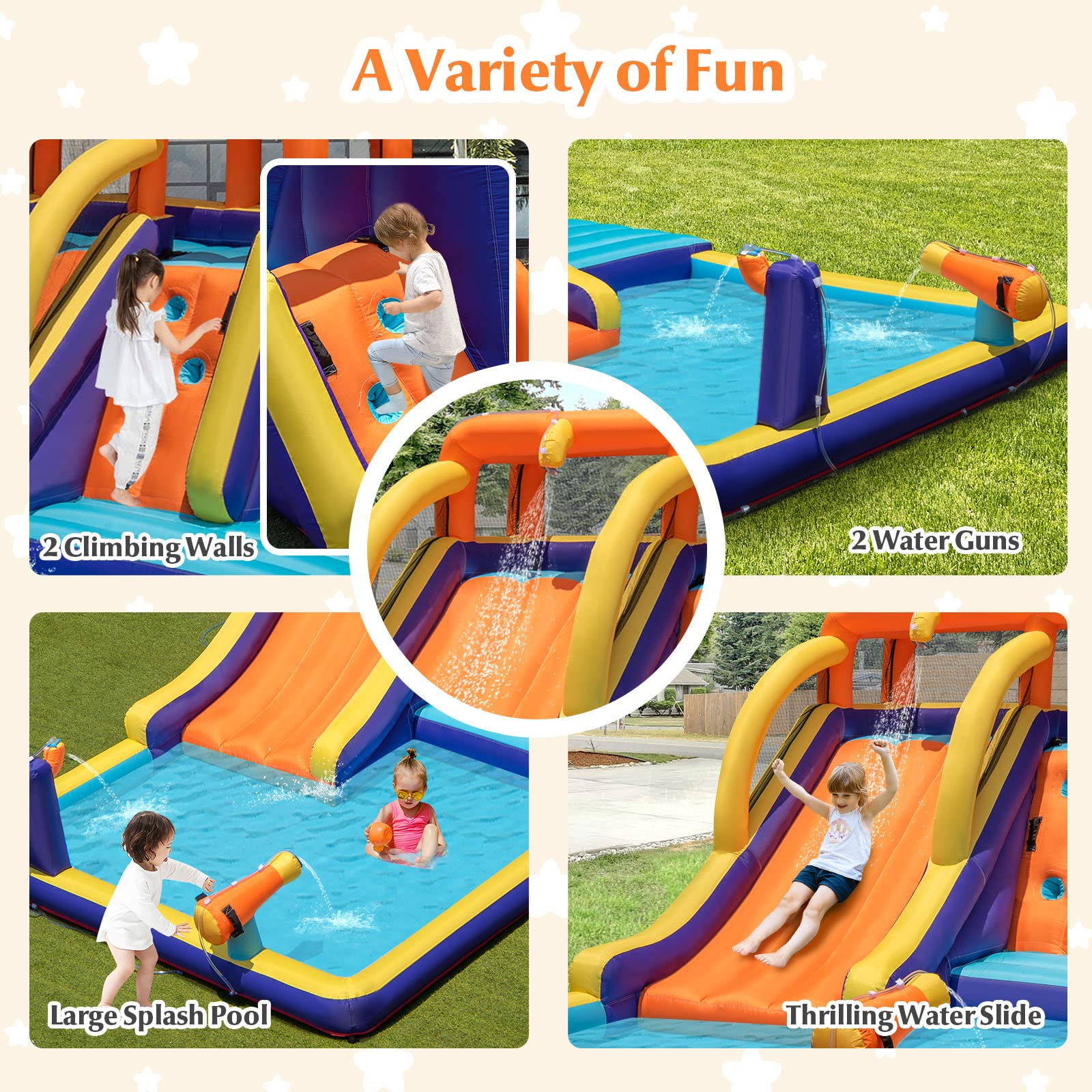 Costzon Inflatable Water Slide, 7-in-1 Kids Giant Water Park