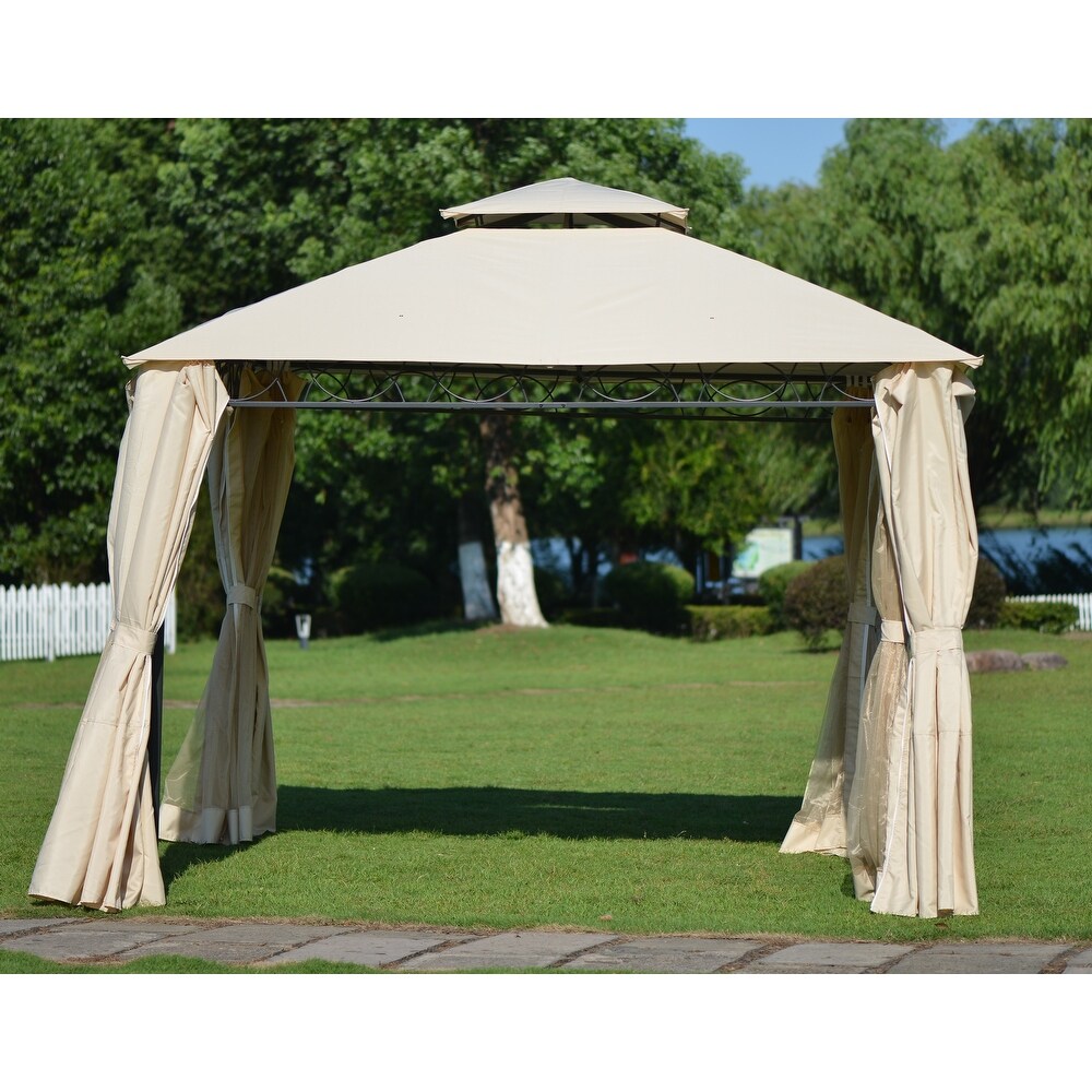 10.6x10.6ft Grill Canopy BBQ Gazebo Tent With Curtain Beige