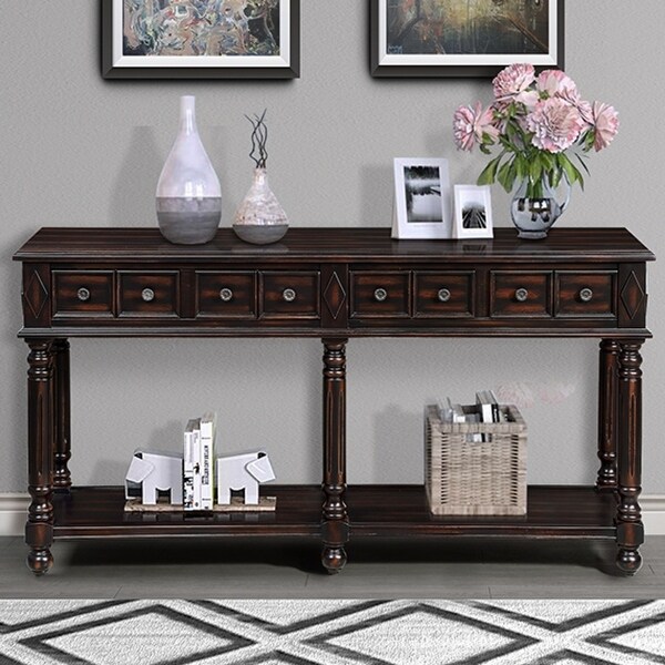 Retro Console Table Entryway Table with 2 Drawers Storage Bottom Shelf