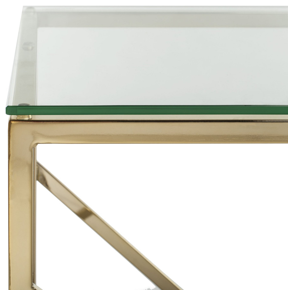 Elegant Console Table  uring Geometric Golden Frame  ampLarge Clear Glass Top   Contemporary   Console Tables   by Decor Love  Houzz