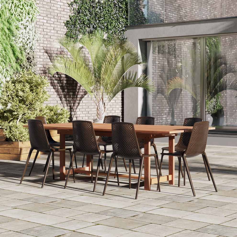 Amazonia Eucalyptus 9 Piece Outdoor Extendable Rectangular Dining Set   Midcentury   Outdoor Dining Sets   by Amazonia  Houzz